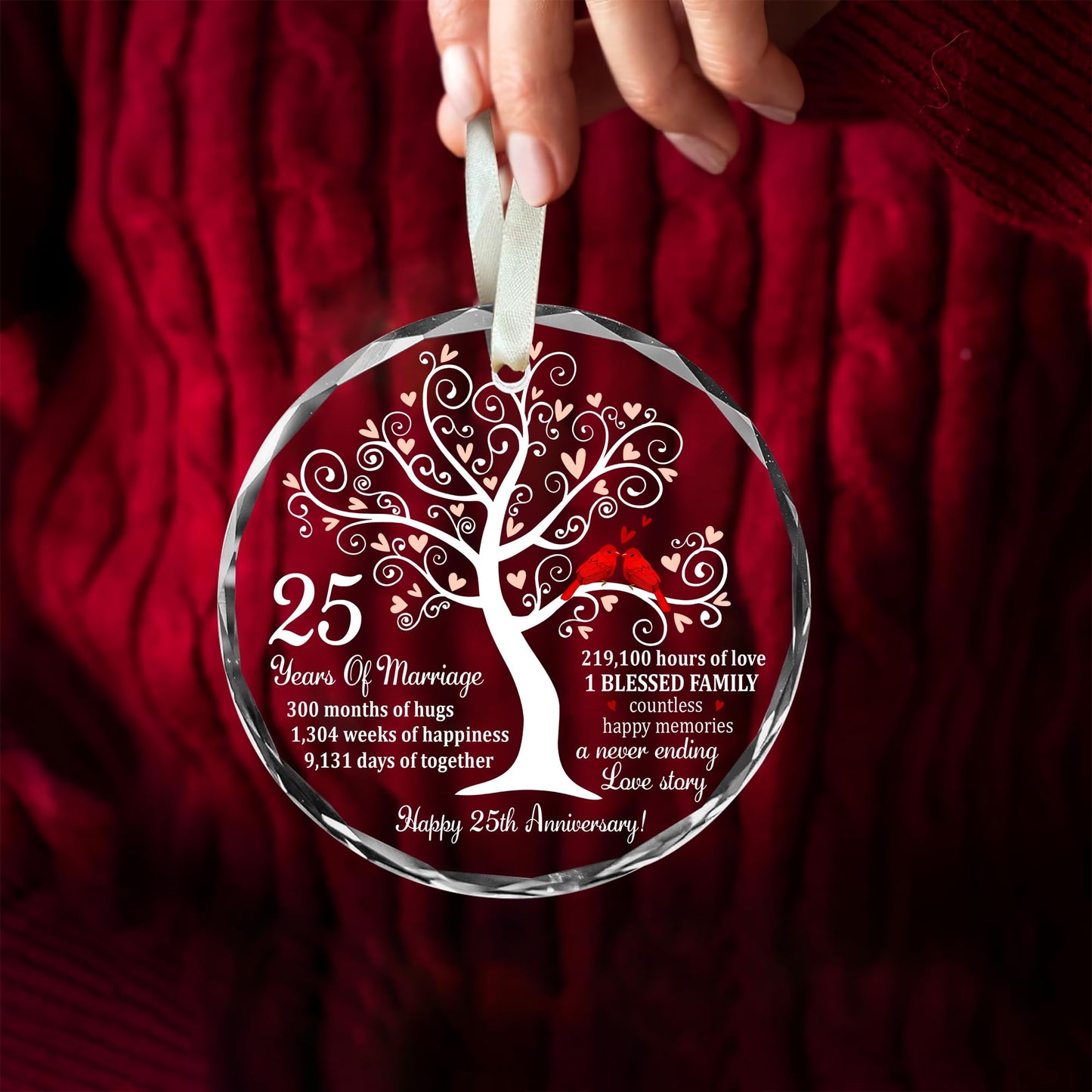 Bozspacer 25th Wedding Anniversary Glass Ornament – Silver Wedding for Parents, Couple, Wife, or Husband – Unique 25 Years Marriage Keepsake Decoration