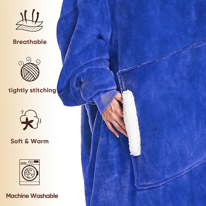 yescool Wearable Blanket Hoodie, Flannel Sherpa Fleece Blanket Sweatshirt for Adults Women Men,One Size Fits All