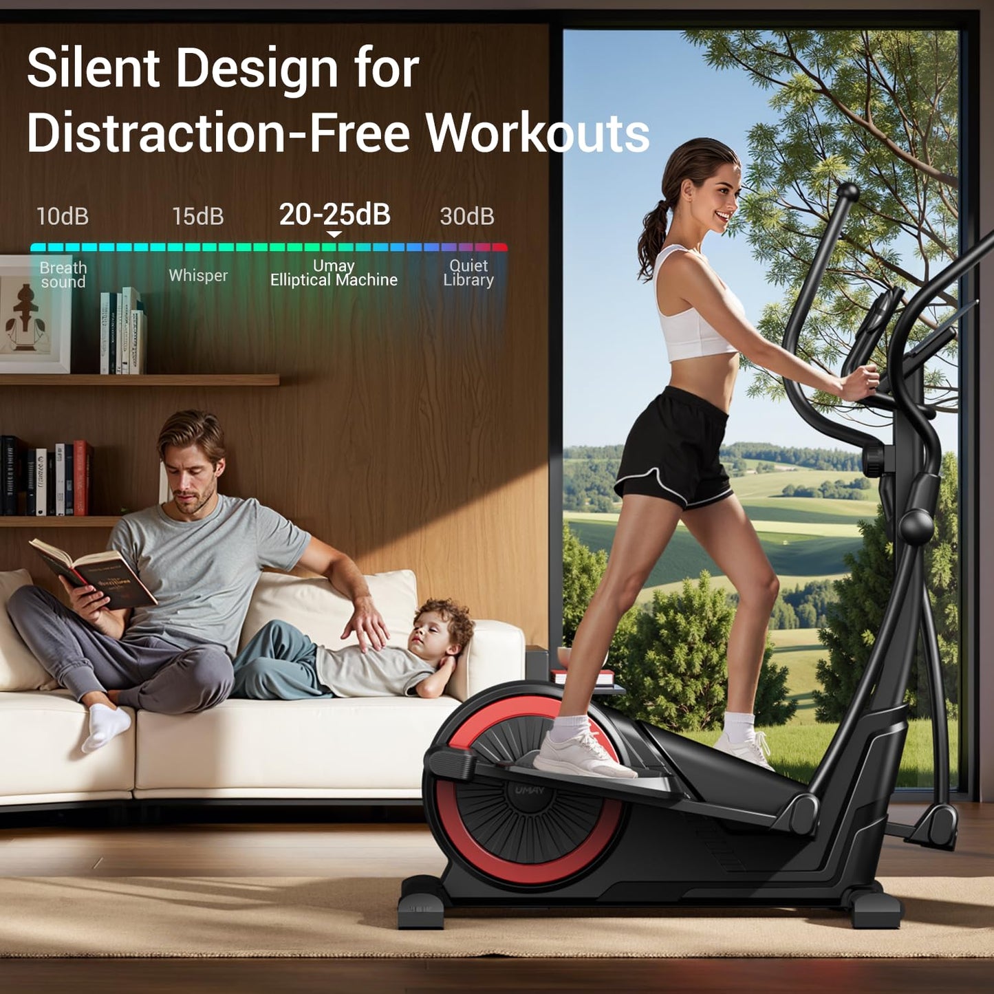 Elliptical Exercise Machine with 15.5" Stride & Heart Rate Grips, Silent Magnetic Elliptical Trainer for Home with 16 Levels Resistance and LCD Monitor,350 LBS Weight Capacity