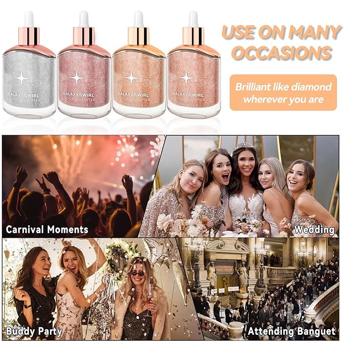 Liquid Highlighter Makeup, Long Lasting Multifunctional Luminous Glow Stick, Sparkly Glitter Body Face Shimmer Liquid Luminizer Sticks, Waterproof, Smooth, Blendable Cream Illuminator 04#