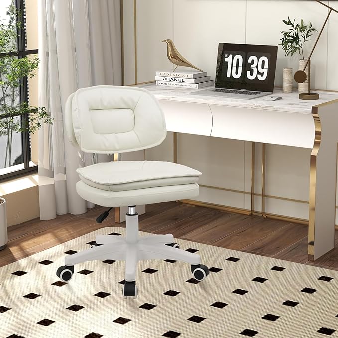 Small Rolling Stool with Backrest - 360° Swivel Rolling Chairs with Wheels,Adjustable Height Armless Vanity Chair, Thickened Seat Cushion Stool Chairs for Spa, Shop, Salon, Massage, Beige, 2 Pack