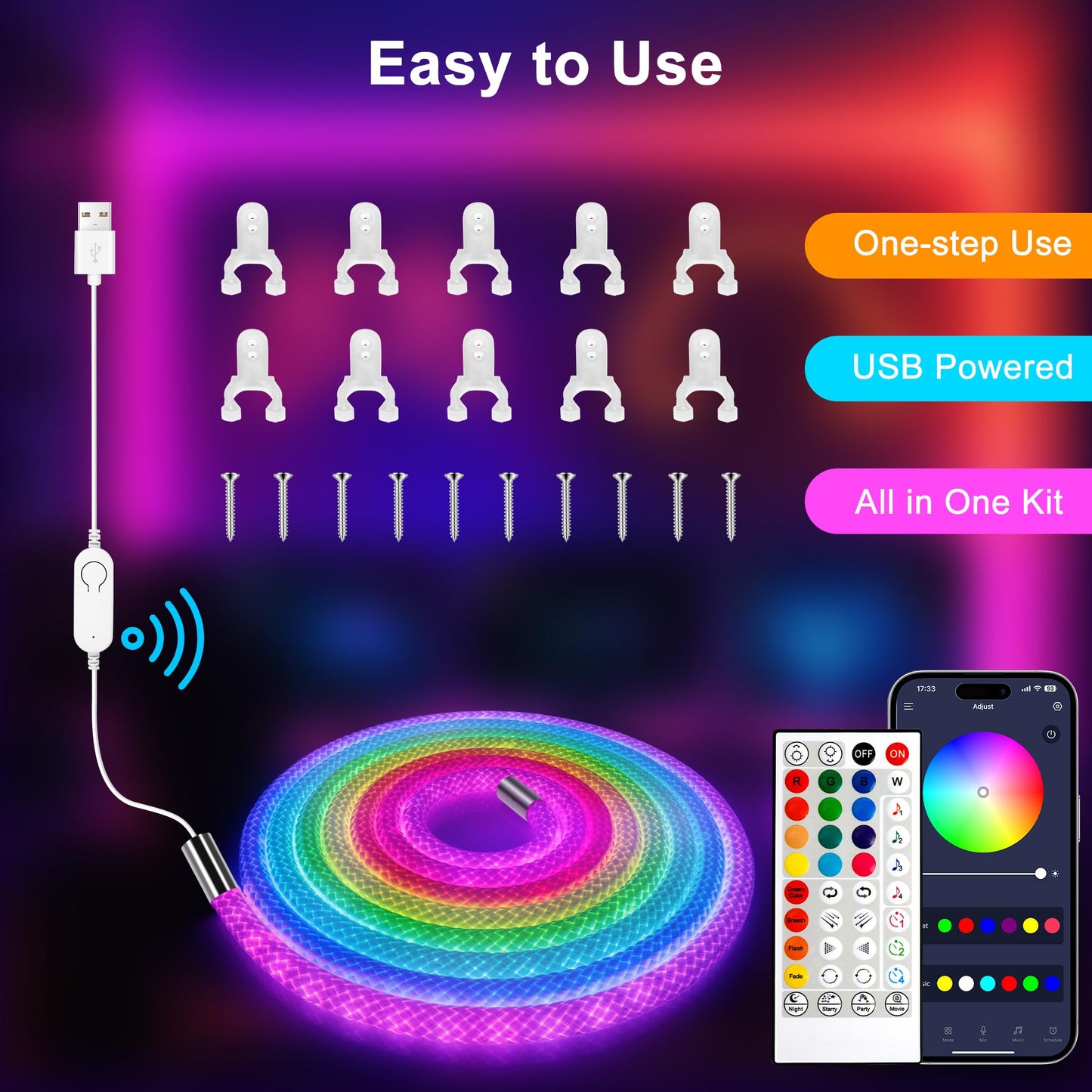 maylit 360 Degree Luminous Reticulate Weave Rope Lights, 16.4ft Addressable ICRGB LED Strip Lights, Music Sync, DIY Design, USB Powered Flexible LED Lights for Gaming Room Living Bedroom Wall Decor