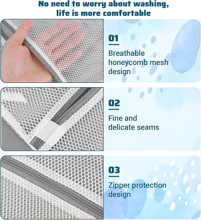 3Pcs Mesh Laundry Bags for Delicates Mini 40x30cm Small Durable Lingerie Bags for Washing Delicates Machine for Lingerie Underwear Socks Baby Clothes Travel 15.75 x 11.81 Inches