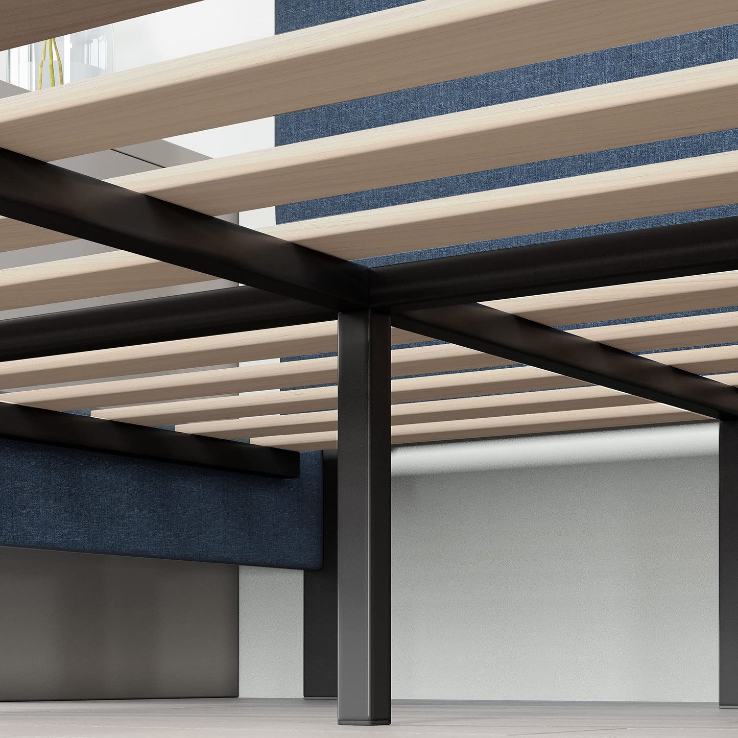 Zinus Omkaram Upholstered Platform Bed Frame, Mattress Foundation, Wood Slat Support, No Box Spring Needed, Easy Assembly, King, Navy