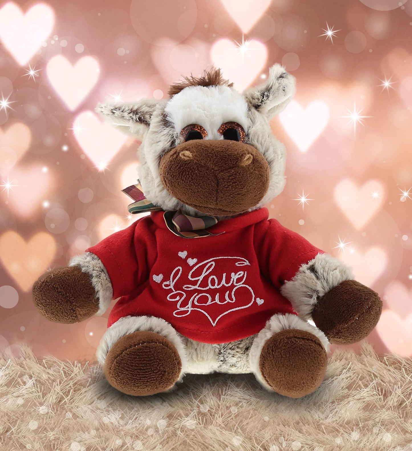 DolliBu I Love You Valentine Plush Floppy Donkey - Cute Stuffed Animal with Red Shirt and Name Personalization Gift for Valentines Day, Birthday, Anniversary, Romantic Date - 6.5 Inches