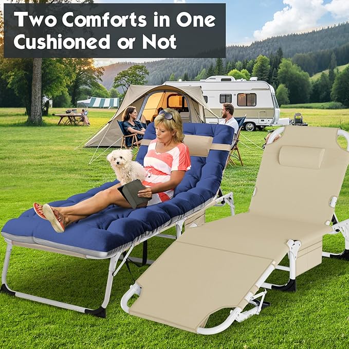 MOPHOTO Tanning Lounge Chair 5-Position, Outdoor Sunbathing Chairs Folding Chaise Lounge, Sun Tanning Lounger with Face Hole, Perfect for Pool Beach Patio Sunbathing