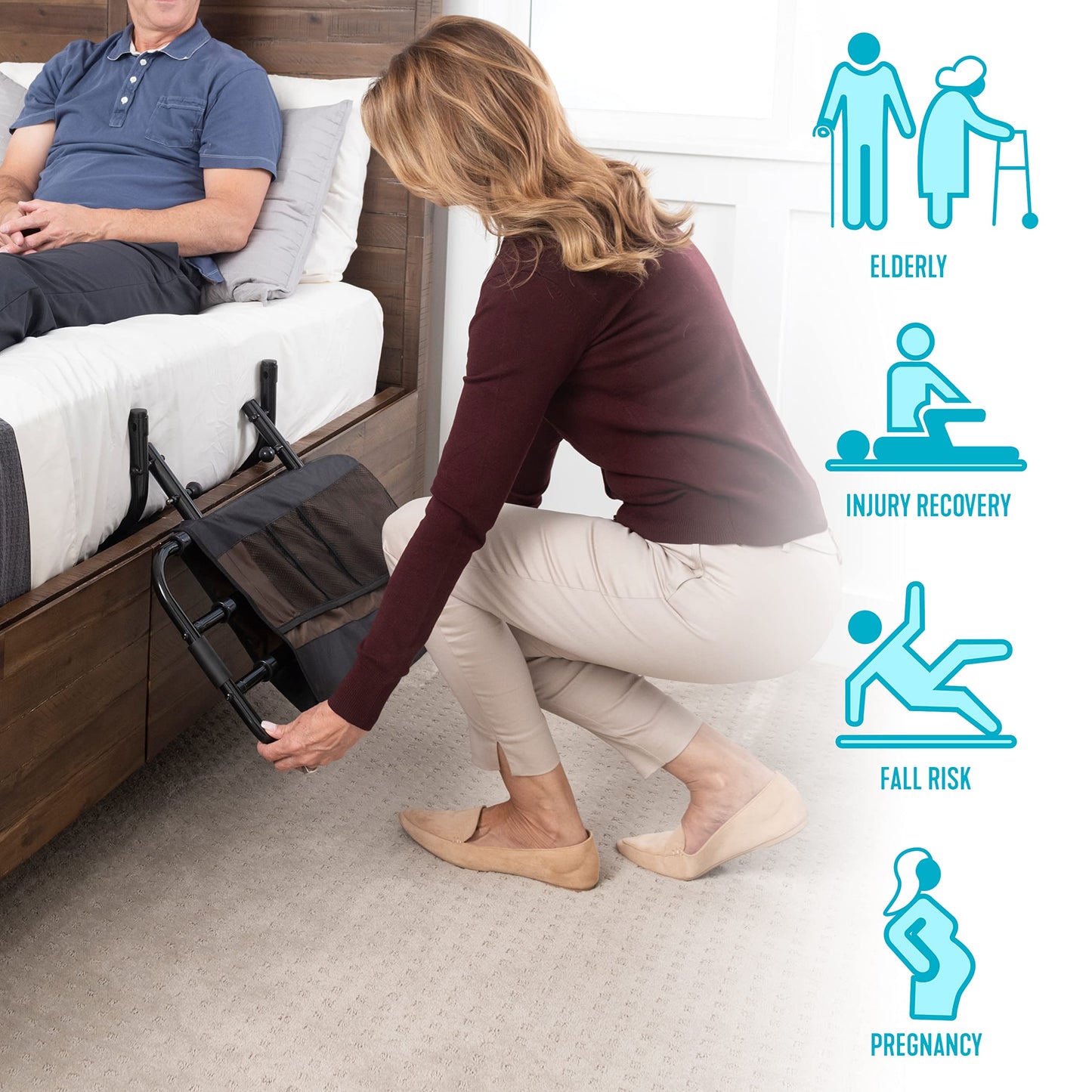 Stander EZ Adjust Bed Rail, Adjustable Senior Bedrail and Safety Assist Railing for Elderly Adults with Organizer Pouch, ASTM Safety Approved Guard-Rail, Black