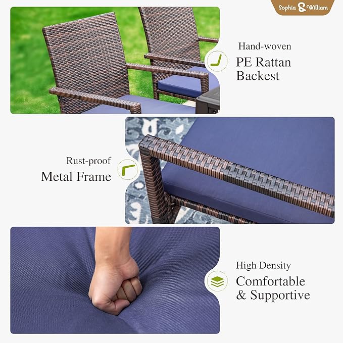 Sophia & William Patio Chairs Set of 4, 4 Pcs Lightweight Rattan Outdoor Dining Chairs, All-Weather Wicker Dining Chairs with Comfortable Seating