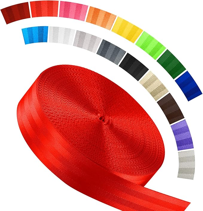 WEBSUKA Polyester Webbing Strap 16+Colors – 1"&1.5"&1.9" – 16.5 25 33 55 Yards Heavy Duty Webbing Roll, Flat Webbing Strap...