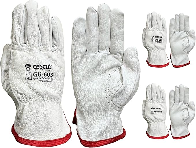 Cestus GU603, Sun-Dried Grain Leather Work Gloves (1,3,12,120) Premium Grade Goatskin, Unlined, Cut For Natural Fit