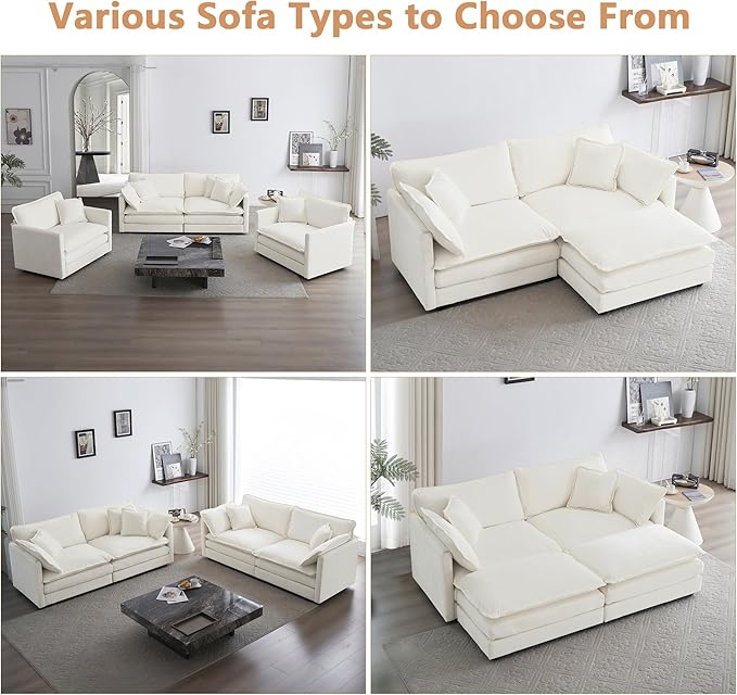 mikibama Luxury Loveseat Sofa Couch, 76" Modern Chenille Deep 2-Seater Cloud Couch with 2 Armrest Pillows and 2 Toss Pillows, Love Seat for Living Room Bedroom Office Apartment, Beige