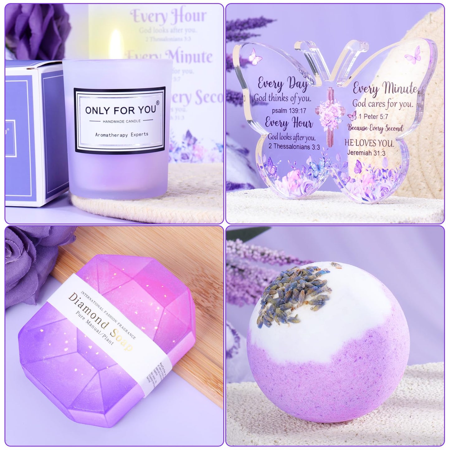12PCS Christian Gifts for Women Faith, Inspirational Gifts for Women, Religious Catholic Gifts Basket,Purple Birthday Get Well Soon Gifts, for Mom Her Wife Girlfriend Friend Sister