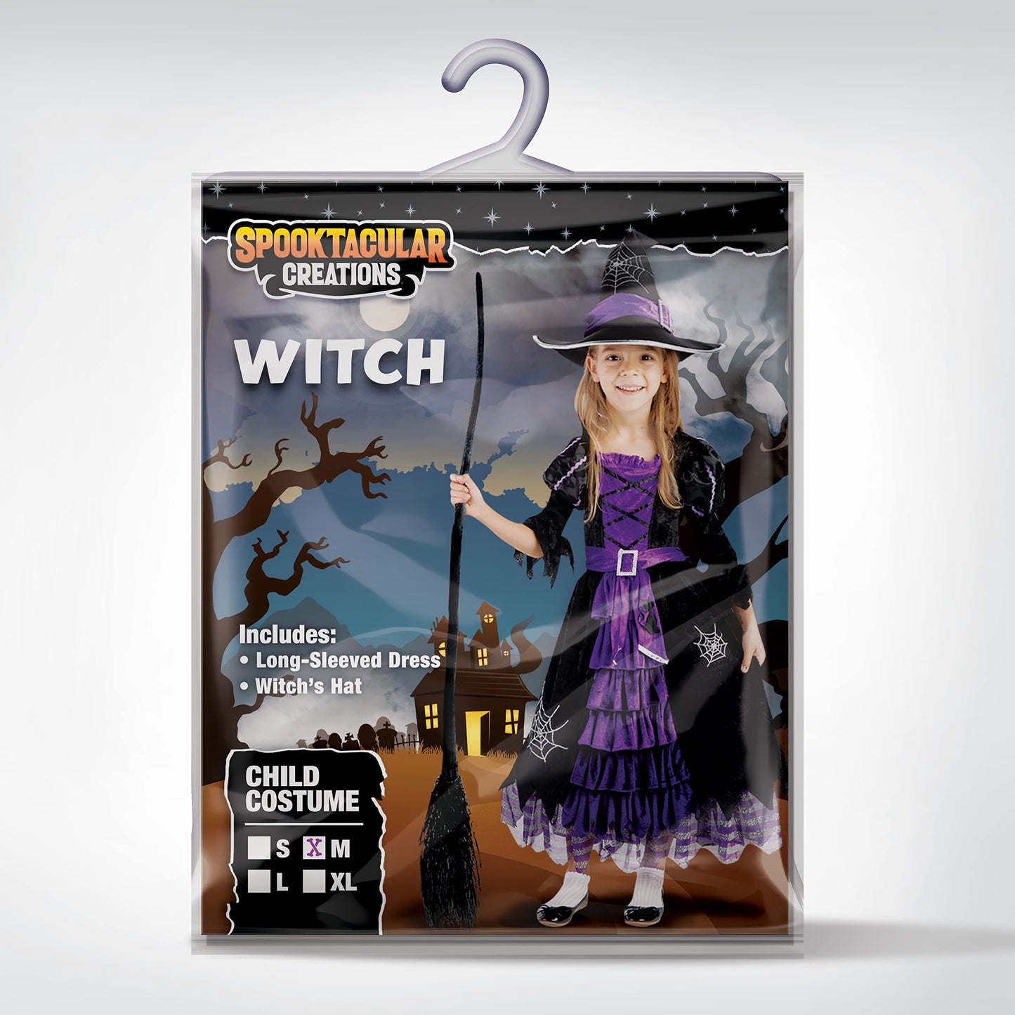 Spooktacular Creations Halloween Fairytale Witch Dress for Kids, Girls Cute Witch Costume Deluxe Set with Broom for Toddler Halloween Role Play Parties, Purple (S 5-7yrs)