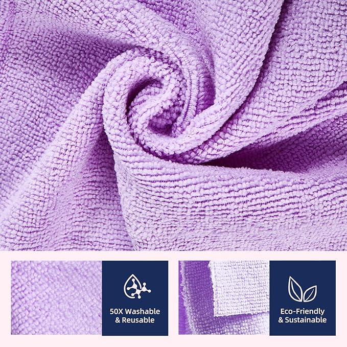 & PLUSH Microfiber Cleaning Cloth Roll - 85 Pack, Tear Away Microfiber Towels, 12" x 12", Reusable, Washable, Streak Free, Ultra Absorbent Dish Rags for Car, Home, Garage or Shop (Purple)