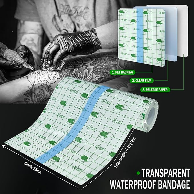 Second Skin Tattoo Cover Tattoo Aftercare Bandage Transparent and Waterproof for Medium and Large Tattoos Initial Healing (Roll 6 in x 4.4 yd)