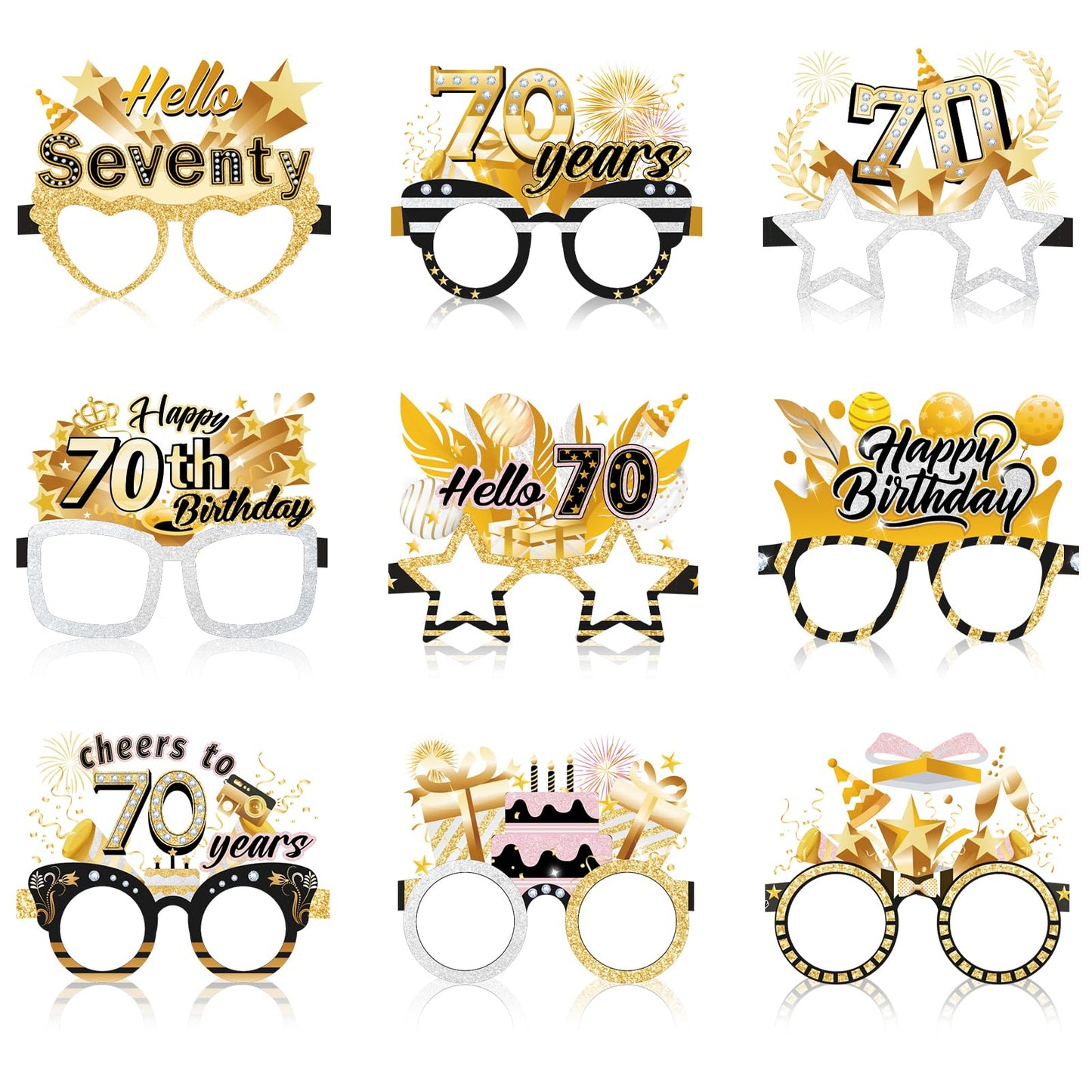 Konsait 70th Birthday Glasses - 18 Pack Paper Glasses for Men & Women, 70th Birthday Party Favors & Props
