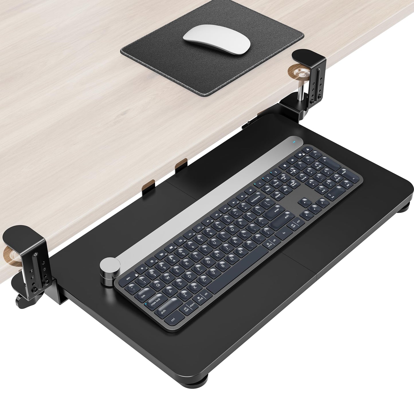 Zontera Ergonomic Mouse & Keyboard Tray Under Desk, Pull Out with Adjustable C-clamp, 20 x 11.8 Inch Slide Out Computer Keyboard Drawer Mouse Tray for Typing, Black