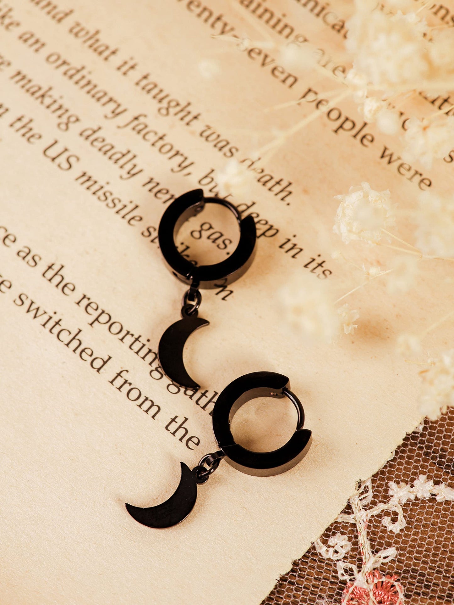 Sacina Black Crescent Moon Earrings - Gothic, Goth, Grunge & Emo Styles - Stainless Steel, No Gemstone