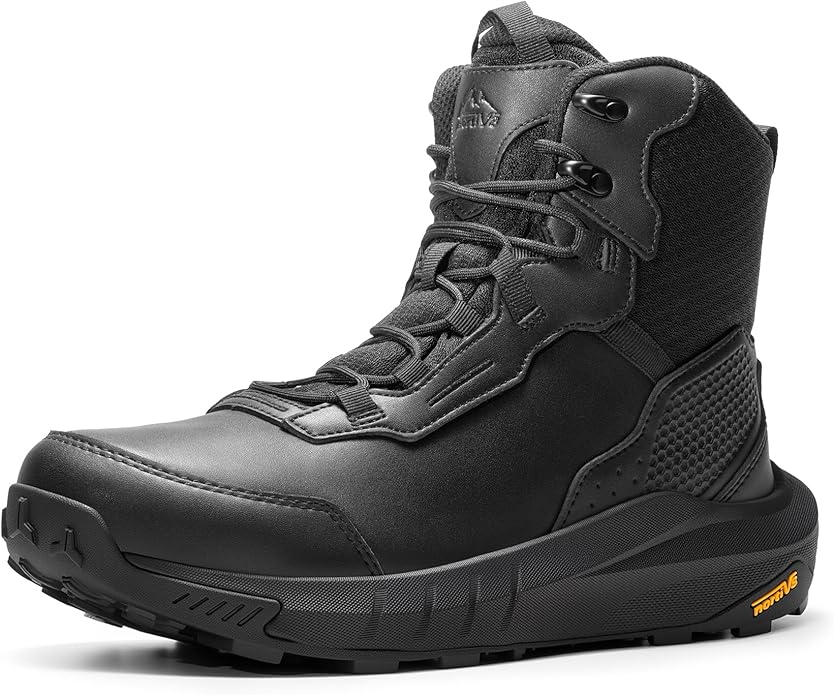 NORTIV 8 Men's Waterproof Tactical Work Winter Boots Cushion Sole Lightweight Leather Non-Slip Combat Boots with Arch Supp...