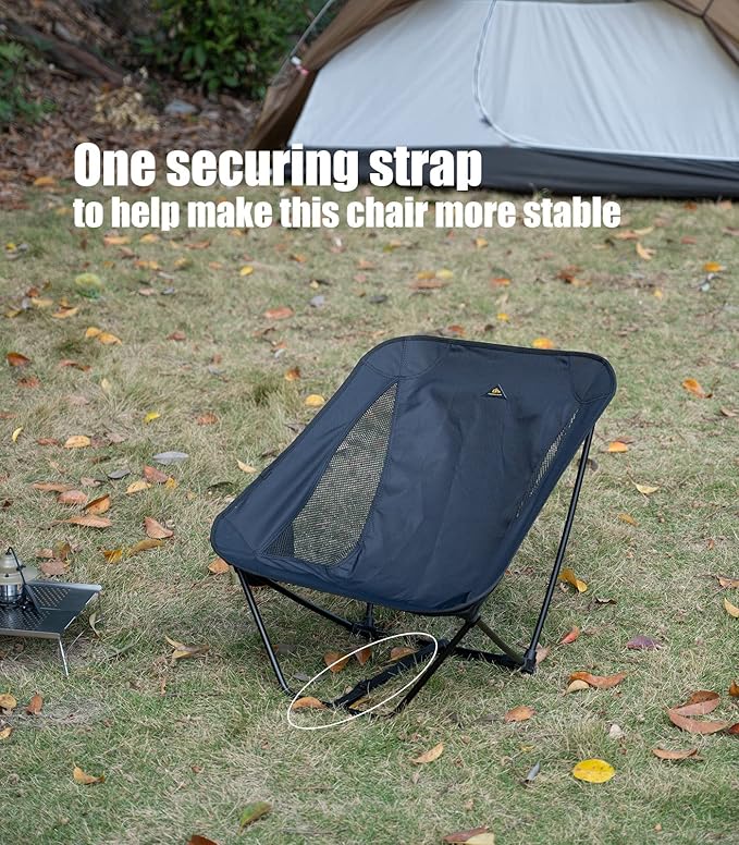 iClimb Low Ultralight Compact Camping Folding Chair with Side Pocket and Carry Bag (Black)