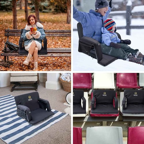 Nice C Heated Massage Stadium Seats with Battery, Bleacher Seats, Floor Chair, Reclining Waterproof Cushion, Foldable, Thick Padding, with Shoulder Straps & Side Pockets, Power Bank Included