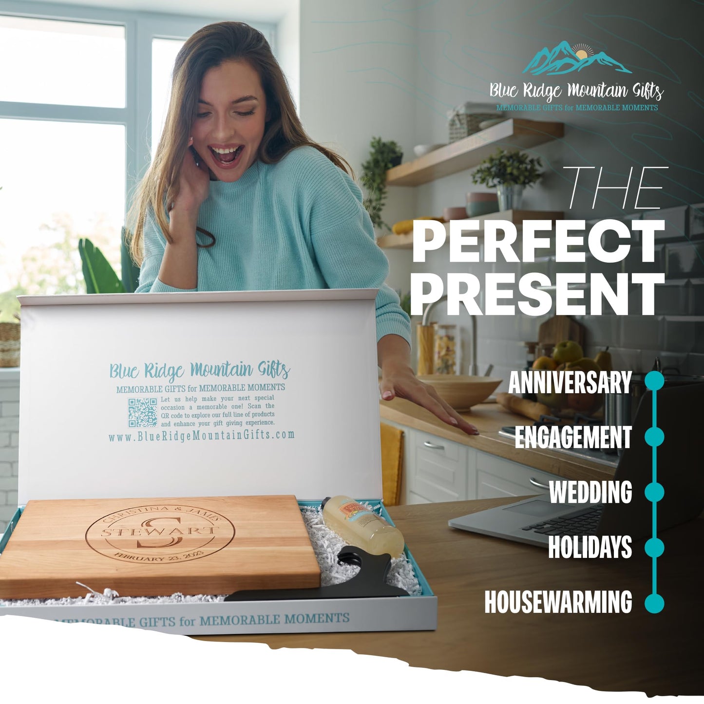 Blue Ridge Mountain Gifts Personalized Wood Cutting Board Laser Engraved Anniversary or Wedding Gift Custom Charcuterie Board Personalized Father's Day Gift