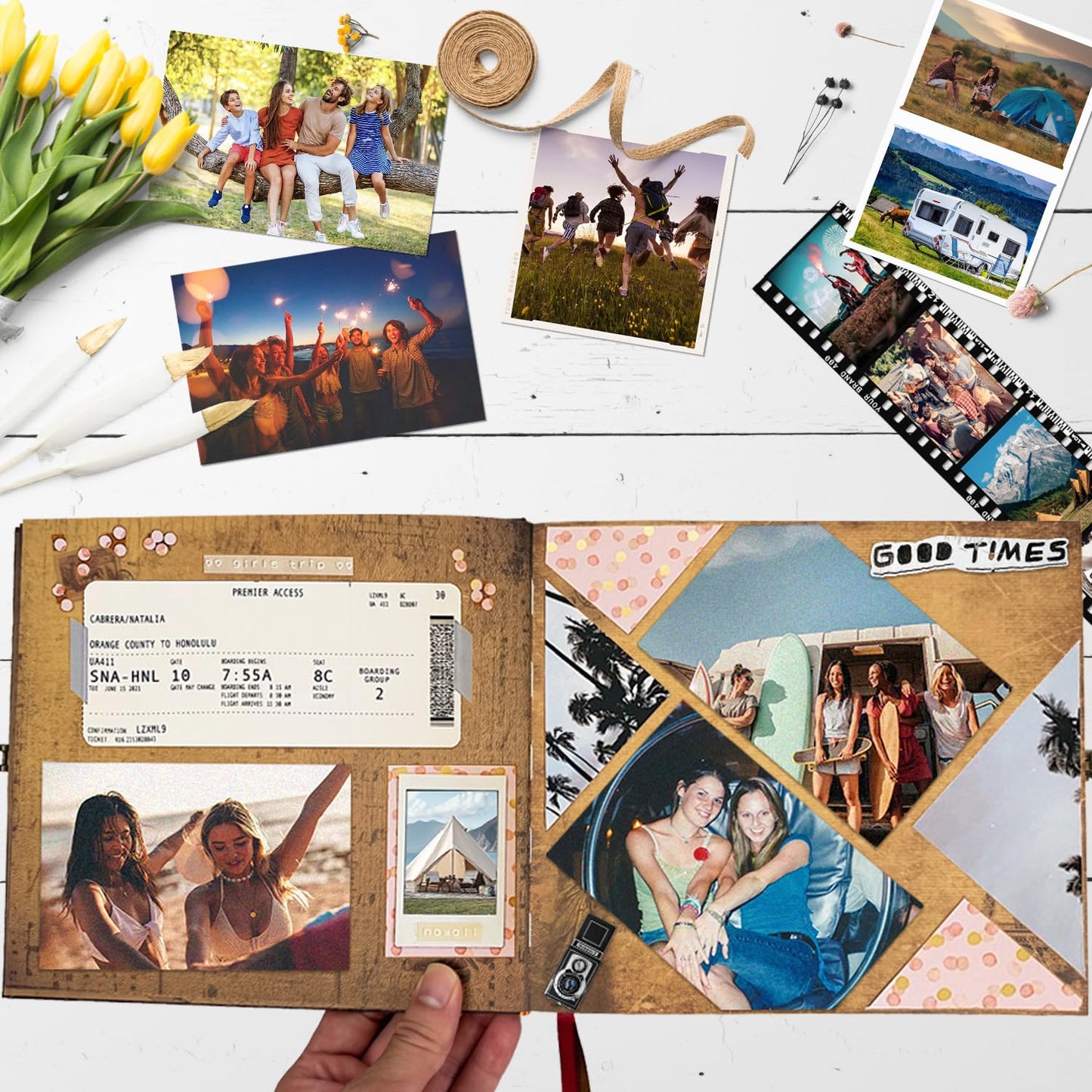 Our Adventure Book Scrapbook, Photo Album 146-Page, Retro Embossed Travel Scrapbook, Up Memory Book for Couples, Gifts, Anniversary, Wedding (8.9 * 7.7 in)
