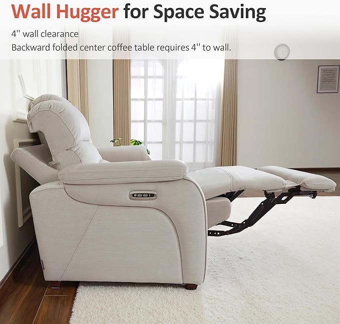 MCombo 73.8'' Wall Hugger Power Loveseat Recliner, Reclining Loveseat with Console, Adjustable Headrest, USB Charge Ports, Cup Holders, for Living Room, RVs, Small Spaces, Fabric ST258M2 (Beige)