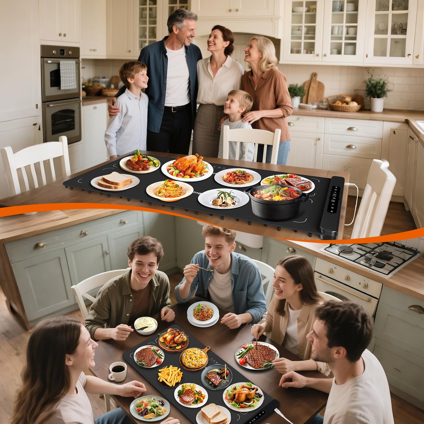 Newise Graphene Warming Mat for Food, Dual-Zone Heating XXL 36”x17”, Food Warmer for Parties Buffets with 6 Temperature & Timer, Child Lock, Daily Use, Gift for Family, Mom, Black