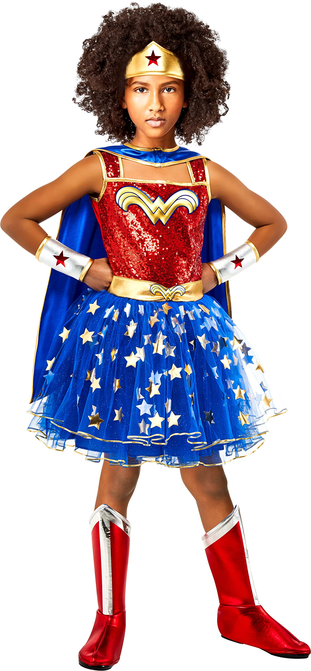 Rubies DC Comics: Wonder Woman Costume Tutu Dress with Cape for Kids, Girl's Large