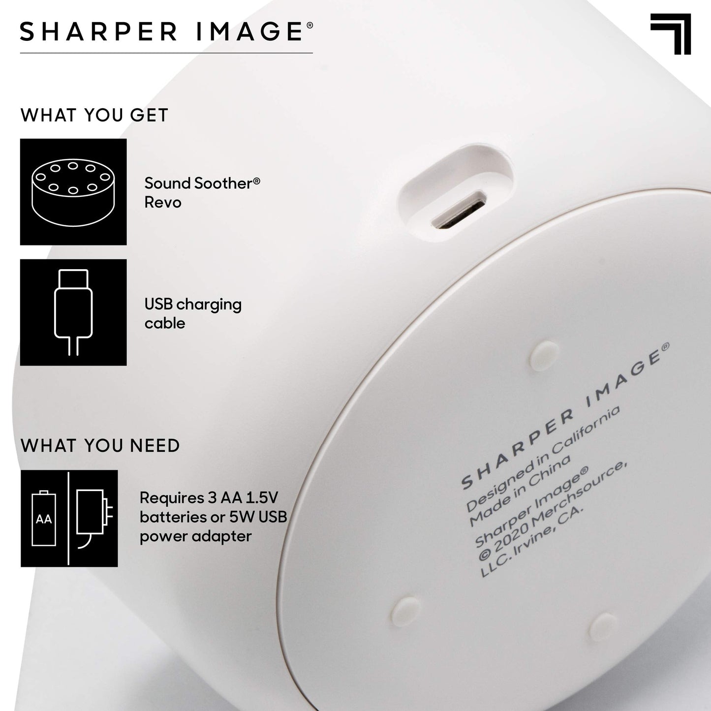 Sharper Image White Noise Sound Machine, Sleep Sounds to Support Restful Sleep, Meditation & Relaxation Naps, 6 Soothing Nature Soundscapes for Baby, Kids & Adults, Portable for Home & Travel