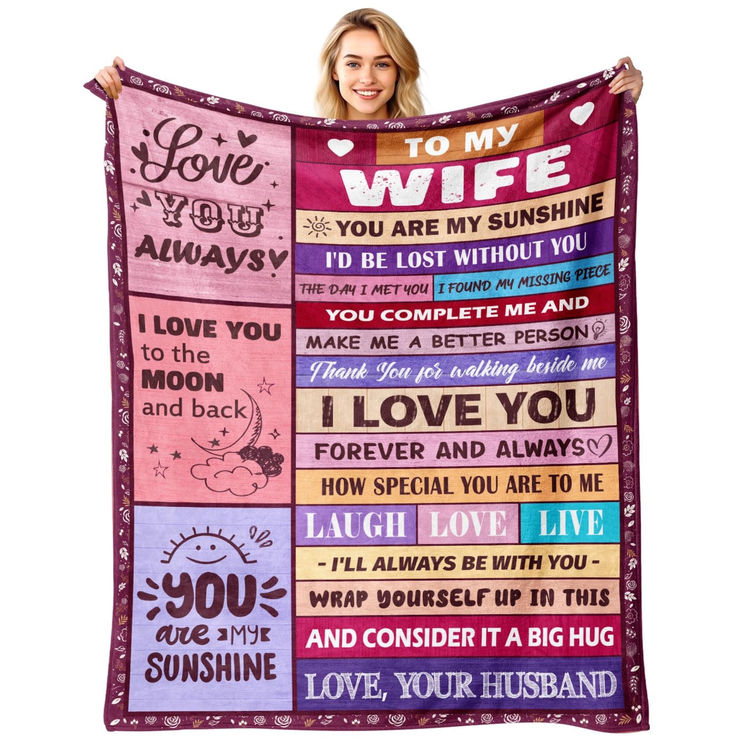 Gifts for Wife from Husbend - Anniversary Wedding Gifts for Women - Best Wife Birthday Gift Ideas - Christmas Mothers Valentines Day Romantic I Love You Gift for Her - To My Wife's Blanket 50"x60"