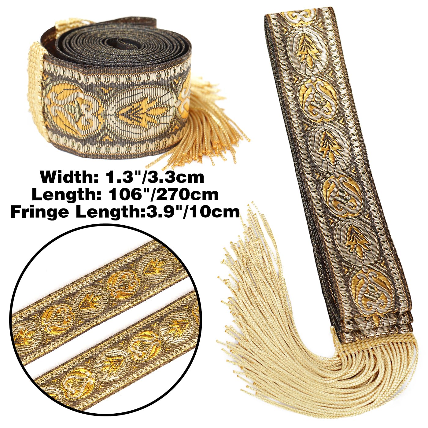 FURPHI Medieval Waist Belt with Wave Trim for Women Dress Tunic Costume Accessary (Yellow)