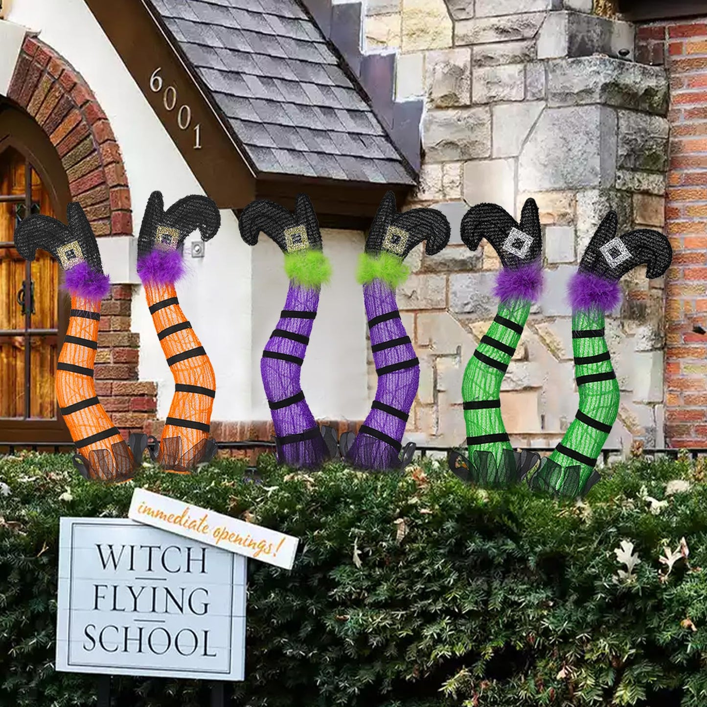 Halloween Lighted Witch Legs Outdoor 22’’ Set of 2 Orange Witch Legs Battery Operated with Warm White LEDs Outdoor Yard Lawn Garden Decor