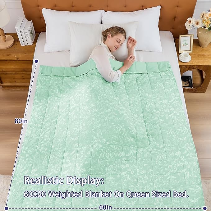 yescool Weighted Blanket for Adults (20 lbs, 60” x 80”, Cerulean) Cooling Heavy Blanket for Sleeping Perfect for 190-210 lbs, Queen Size Breathable Blanket with Premium Glass Bead, Machine Washable