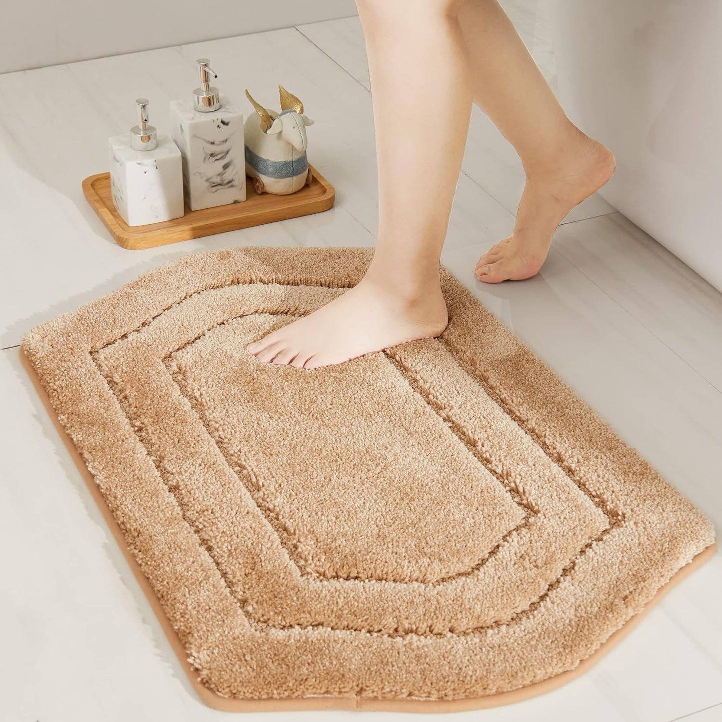 COSY HOMEER Extra Thick Bath Linen Sets Rugs for Bathroom - Anti-Slip Bath Mats Soft Plush 100% Strong Polyester Living Room Bedroom Water Absorbent(Beige,20x32 - Inches)