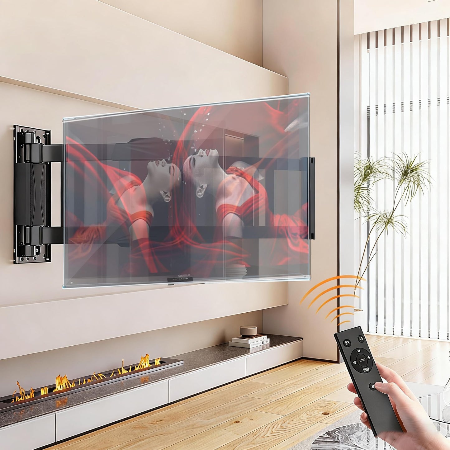 Full Motorized TV Wall Mount for 65-86in Large TVs, Long Arm Smart Slim Folding Wall Mount ±90° Swivel Tilt Extension Adjustable TV Mount Max VESA Size 750x600mm,Holds 180 lbs (Black, 75-86in)
