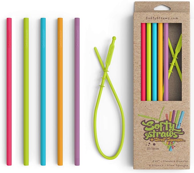 Silicone Straws - Slender Size BPA Free Non-Rubber Silicon Reusable Drinking Straws for Stainless Steel 20 oz Yeti Tumbler - Flexible, Chewy, Bendy & Safe for Kids/Toddlers