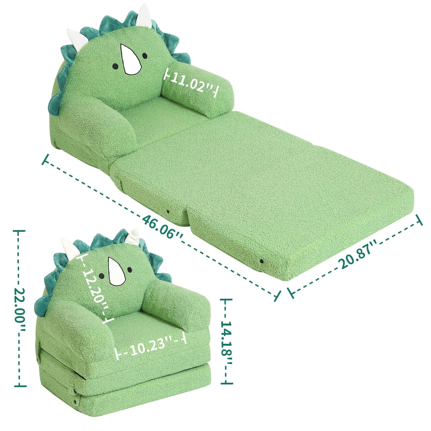 MOMCAYWEX Foldable Kids Sofa, Triceratops Toddler Couch With Tri Folding Foam Cushions, Comfy Couch for Ages 18 Months and Up