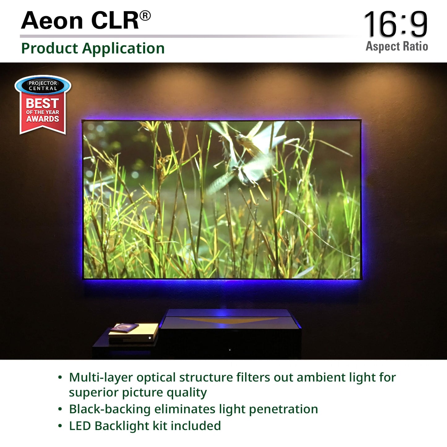 Elite Screens Aeon CLR 123-Inch ALR UST Projector Screen, 8K Edge-Free Fixed Frame, 95% Ambient Light Rejecting, Indoor Home Theater Movie Screen, Perfect for Ultra Short Throw Projectors, AR123H-CLR