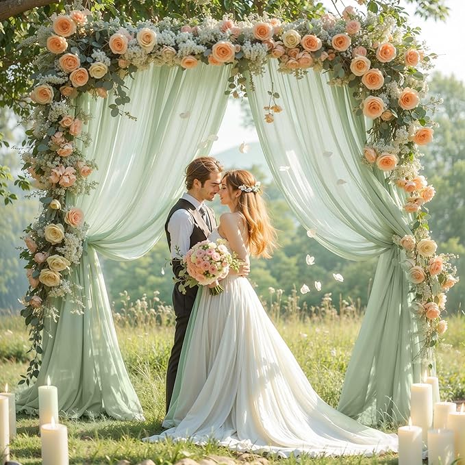 Wedding Arch Draping Fabric, 1 Panel 18FT Sage Green Sheer Backdrop Curtain Chiffon Fabric Drapery Voile Scarf Draping Panels for Wedding Archway Ceremony Curtain Valance Party Decoration