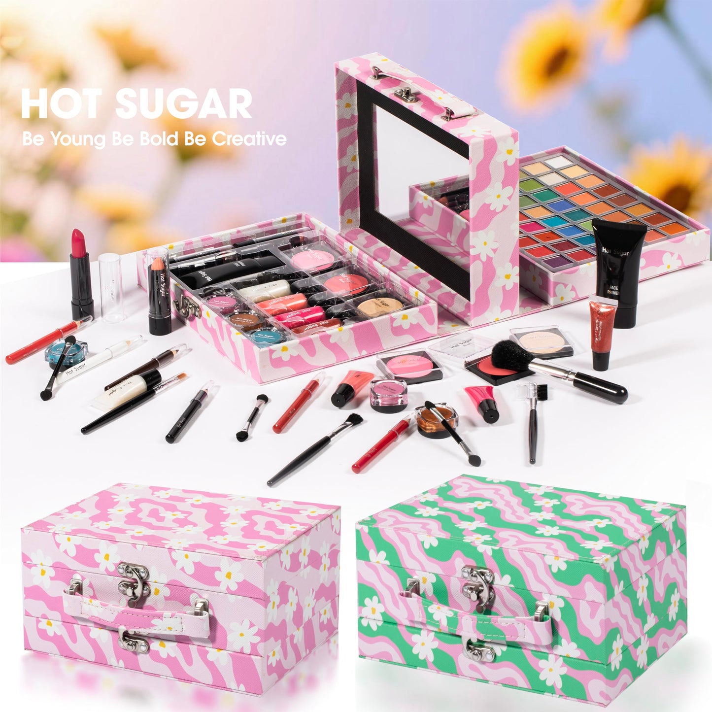 Hot Sugar Makeup Kit for Preteen Girls 10-12, Birthday Christmas Makeup Gift Set for Teens 16-18, All in One Beginner Makeup Kit for Women Full Kit (Floral Pink)