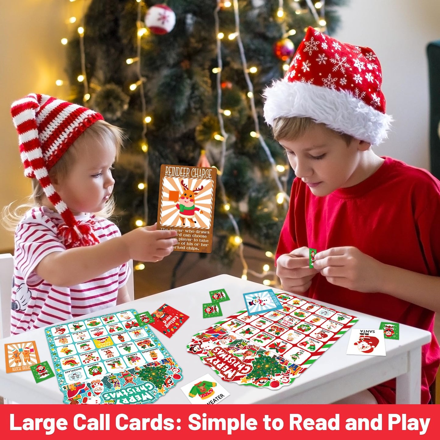 zheyistep 56 Sheets Christmas Bingo Game, 32 Players Christmas Bingo Cards for Kids Adults Christmas Party Game for Family Large Group Winter Holiday Party Favor Kids Bingo