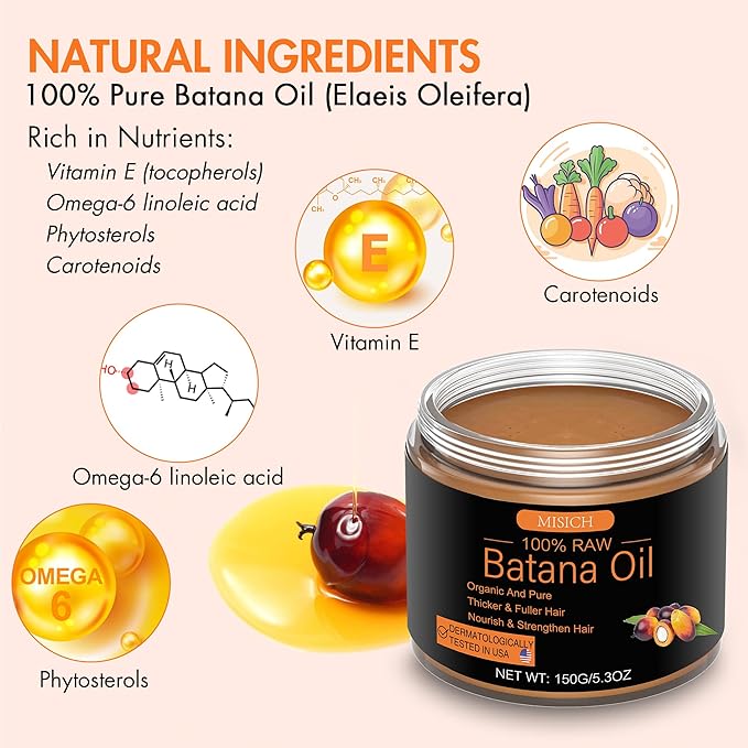Raw Batana Oil for Hair Growth, 100% Natural Pure Dr. Sebi Botana Oil from Honduras, Unrefined Organic for Prevent Hair Loss, Enhances Thickness for Men & Women 5.3 oz