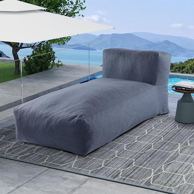 OPEAK Outdoor Bean Bed Chair Sun Lounger, Outdoor Couch Sofa for Patio & Pool, Foam Filling Day Bed Furniture, Comfy Lazy Sofa for Outside, Water-Resistant Seating Lounge Chair, Denim Blue