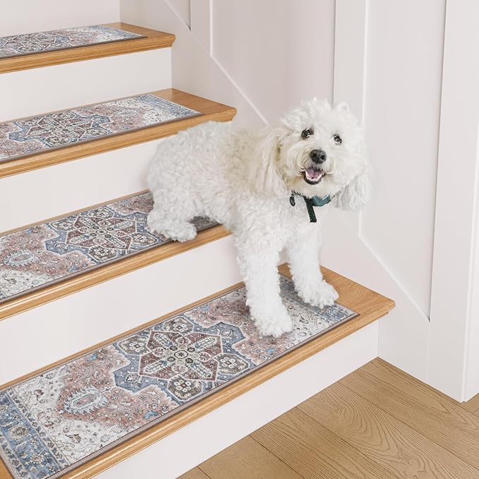 OJIA Non-Slip Stair Treads for Wooden Steps 30"x8" Indoor Stair Runner 15PCS Residue-Free Rubber Backed Carpet Stair Treads Staircase Step Treads Stair Rugs Mats for Kids and Dogs, Beige