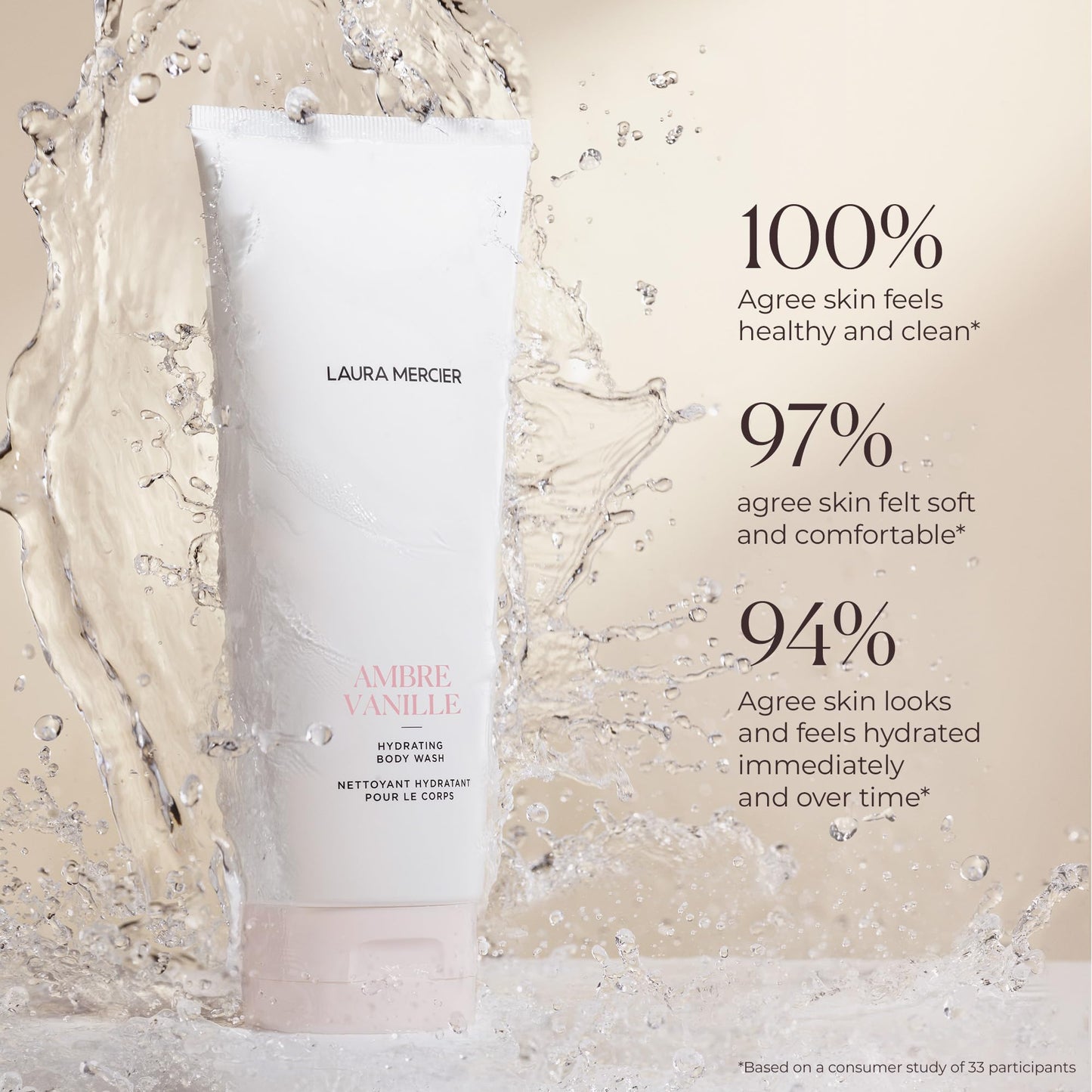 Laura Mercier Hydrating Body Wash, Foaming Daily Body Cleanser, Up to 10HR Hydration, Softens and Smooths Skin, Non-Drying Formu