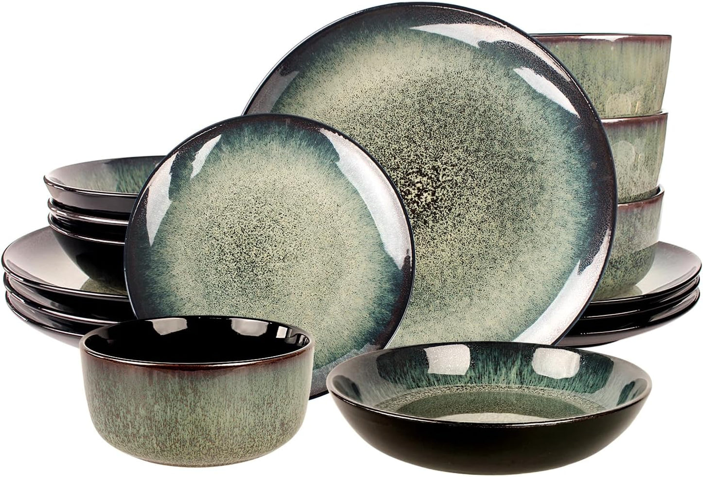 Dinnerware Sets(16Pcs) Serves for 4, Reactive Glaze Tableware Set with 7.9"/8.3"/10.6"Plates and 5.5"bowl, Modern kitchen tableware, Scratch resistant, Microwave Dishwasher safe Set No.1