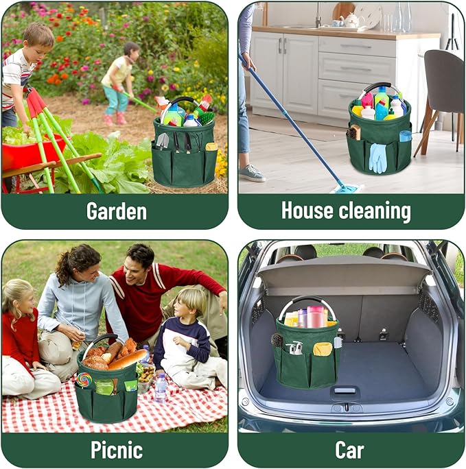Cleaning Caddy for Cleaning Supplies, 17L Cleaning Supply Caddy with Handle Foldable Cleaning Supplies Organizer Bucket Tool Bag Organizer Cleaning Products Organizers for Home, Garden (Dark Green)