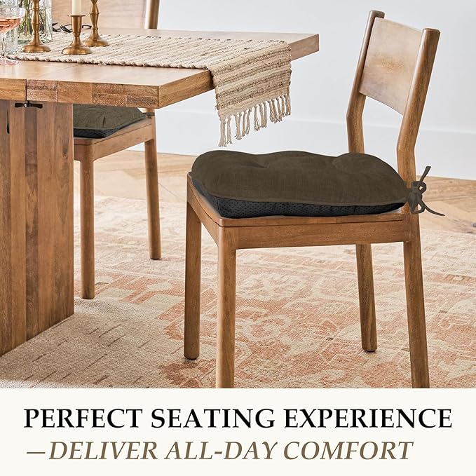 HARBOREST Chair Cushions for Dining Chairs Set of 4 - Chenille Tufted Kitchen Chair Cushions with Ties and Non-Slip Bottom, Foam Chair Pads for Dining Chairs, 17" x 17", Brown